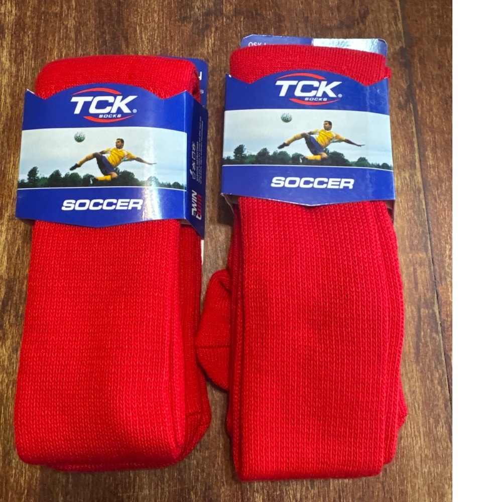 TCK Soccer Tube Socks Unisex Large Red New 2 Pairs Ribbed Cushioned OSK
